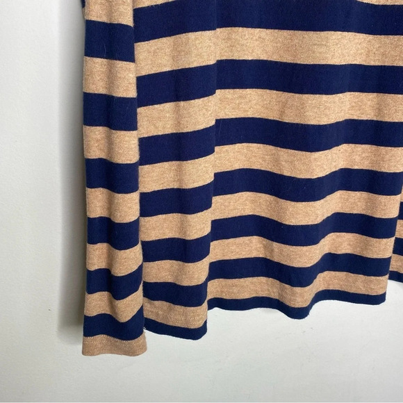 J. Crew Tan Navy Blue Deck Striped Lightweight Turtleneck Top Size Small - Picture 7 of 10